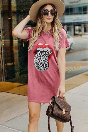 Rochie scurta casual, lejera pentru femei, fara maneci, roz cu model S [3]