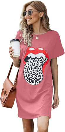 Rochie scurta casual, lejera pentru femei, fara maneci, roz cu model S [5]