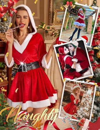 Rochie rosie scurta de Craciunita, vaporoasa, din catifea XL cu curea [3]