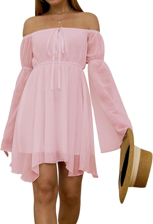 ROCHII - Rochie respirabila din  sifon, cu umeri goi, M