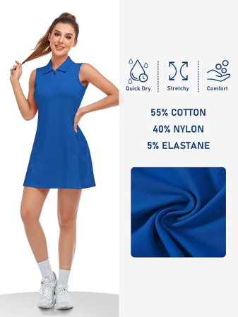 Rochie bleu Polo Damă Sport, Fără Mâneci, Guler cu Fermoar 1/4, Bumbac Blend, M [4]