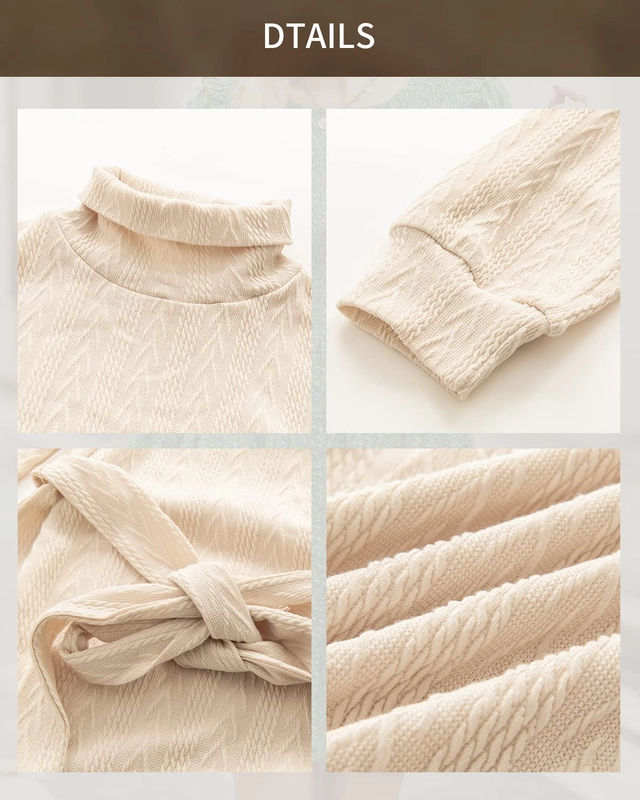 Rochie tricotata elastica, mulata, scurta, cu maneci lungi, bej, M [2]