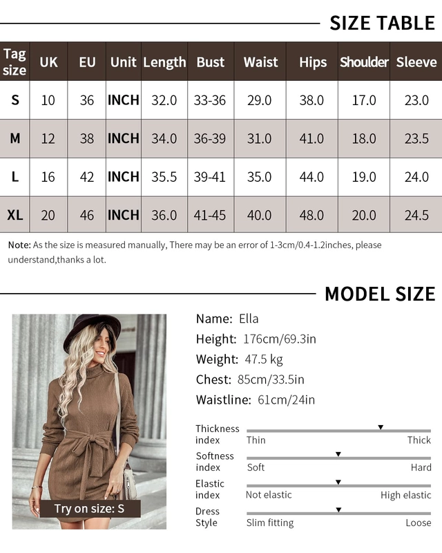 Rochie tricotata elastica, mulata, scurta, cu maneci lungi, bej, M [1]