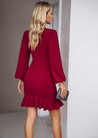 Rochie rosie Cocktail Damă A-Line, Asimetrică High-Low, Talie Accentuată, Elegantă, S [5]