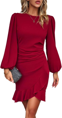 ROCHII - Rochie rosie Cocktail Damă A-Line, Asimetrică High-Low, Talie Accentuată, Elegantă, L