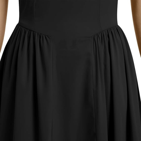 Rochie neagra Midi cu Bretele, Decolteu Pătrat, Talie Înaltă, Buzunare, Fermoar la Spate, Stil Vintage, M [3]