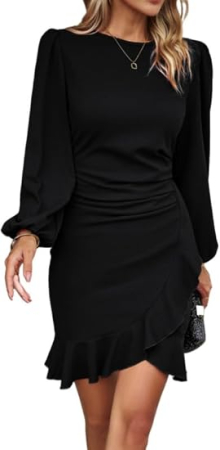 ROCHII - Rochie neagra eleganta, deasupra la genunchi, maneci lungi L