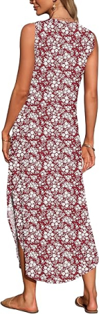 Rochie rosie lunga de vara, fara maneci, decolteu in V, L [4]
