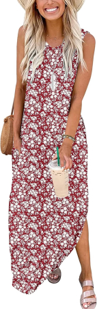 ROCHII - Rochie rosie lunga de vara, fara maneci, decolteu in V, 2XL