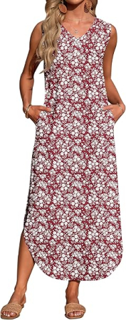 Rochie rosie lunga de vara, fara maneci, decolteu in V, XL [1]
