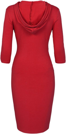 Rochie rosie tip hanorac din bumbac pentru damă mânecă 3/4 cu buzunare L [1]