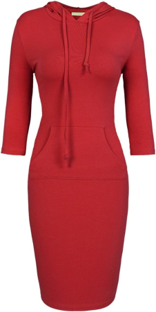 ROCHII - Rochie rosie tip hanorac din bumbac pentru damă mânecă 3/4 cu buzunare L