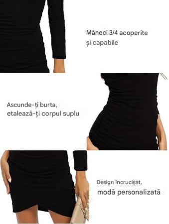 Rochie neagra eleganta, mulata pe corp, mâneci lungi, L [4]