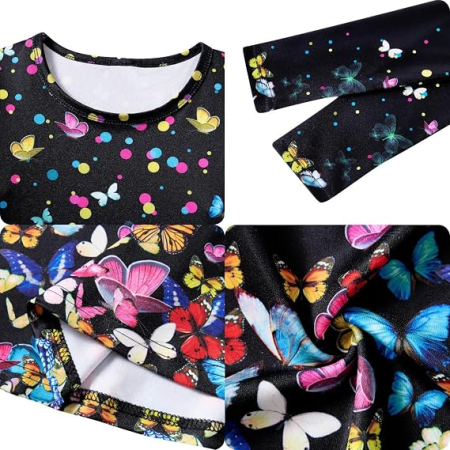 Rochita neagra casual medie, maneci lungi, model cu fluturi pentru fete 8-9 ani [5]