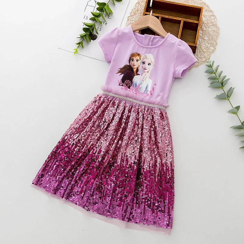 Rochita Fete Elsa Frozen, Strălucitoare, Mâneci Scurte, pentru Vară, 7 ani, 120 cm [2]