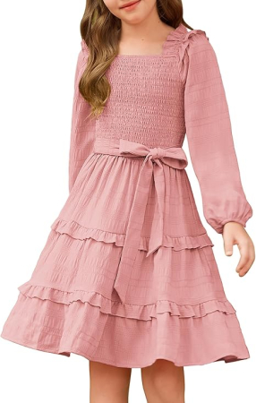 Rochii fete - Rochita roz casual medie, tricot croi A pentru fete 8 ani