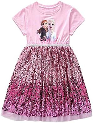 Rochita Fete Elsa Frozen, Strălucitoare, Mâneci Scurte, pentru Vară, 7 ani, 120 cm [1]