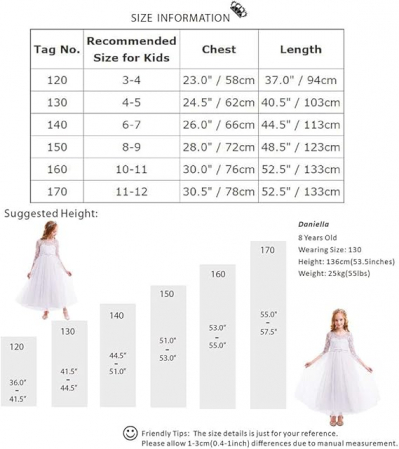 Rochita eleganta din dantela, lunga, mâneci 3/4, cu volanase, Alba, 160cm, 10-11 ani [6]