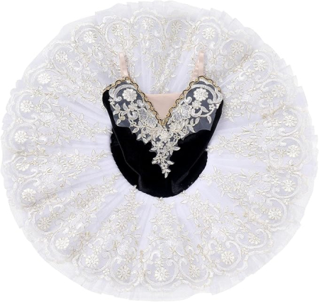 Rochita eleganta din dantela pentru balet, cu volanase, alb/negru, 4-5 ani, 120 cm inaltime [4]