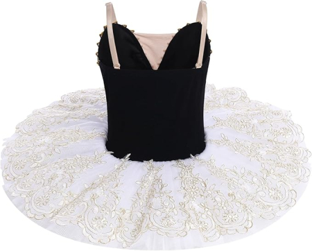 Rochita eleganta din dantela pentru balet, cu volanase, alb/negru, 4-5 ani, 120 cm inaltime [2]