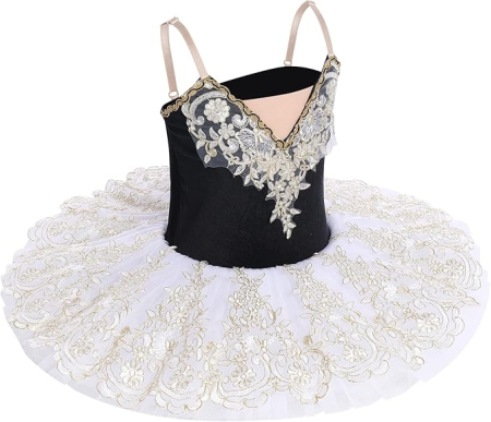 Rochita eleganta din dantela pentru balet, cu volanase, alb/negru, 4-5 ani, 120 cm inaltime [1]