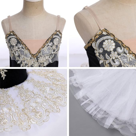 Rochita eleganta din dantela pentru balet, cu volanase, alb/negru, 4-5 ani, 120 cm inaltime [5]