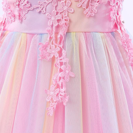 Rochita eleganta din dantela, lunga, cu volanase, roz, 160cm, 10-11 ani [3]