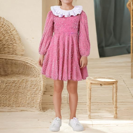 Rochita eleganta lunga, cu paiete si volanase, Roz, 4-5 ani [1]