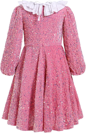 Rochita eleganta lunga, cu paiete si volanase, Roz, 4-5 ani [2]