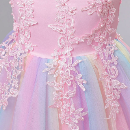 Rochita eleganta din dantela, lunga, cu volanase, roz, 160cm, 10-11 ani [1]