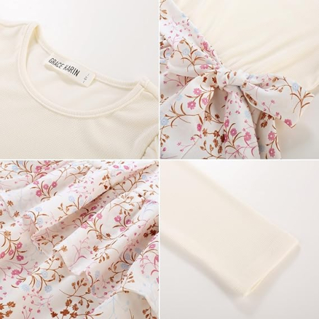 Rochita casual medie, cu funda si flori pentru fete 6 ani [4]