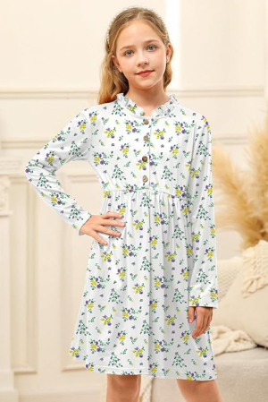 Rochita alba casual medie, model cu flori 110 3-4 ani [2]