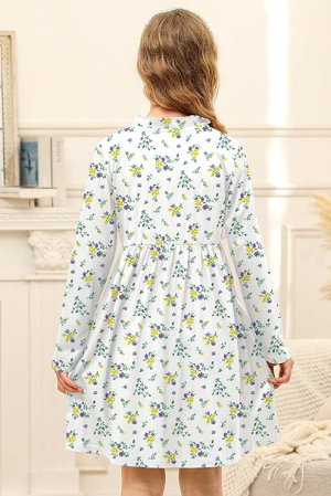 Rochita alba casual medie, model cu flori 110 3-4 ani [4]