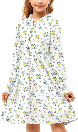 Rochii fete - Rochita alba casual medie, model cu flori 110 3-4 ani