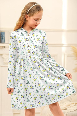 Rochita alba casual medie, model cu flori 120 5-6 ani [1]