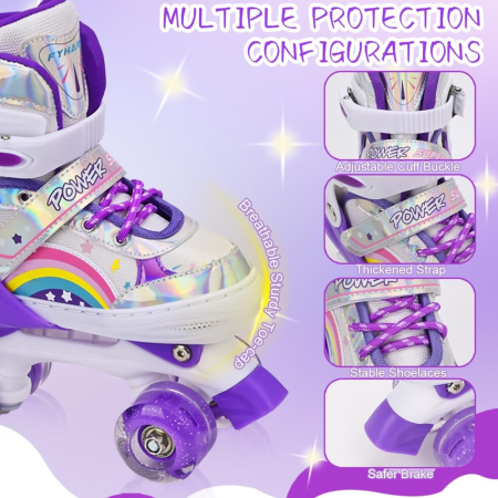 Role Copii Reglabile 4 Mărimi, ABEC-7, Roți PU 82A, Violet Rainbow, 32-36 [3]