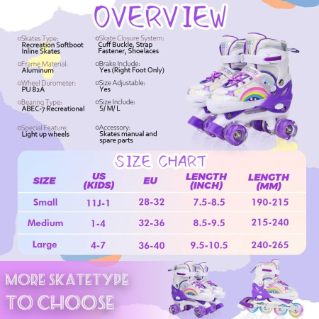 Role Copii Reglabile 4 Mărimi, ABEC-7, Roți PU 82A, Violet Rainbow, 32-36 [1]