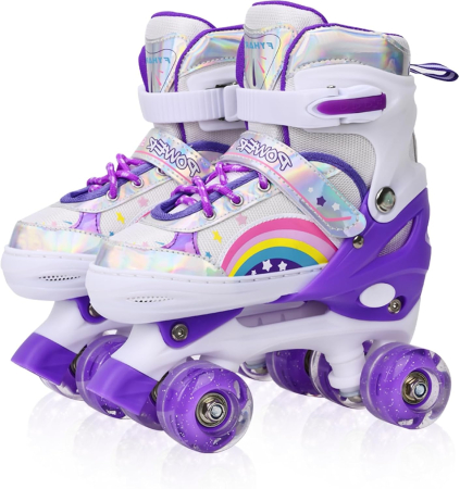Role - Role Copii Reglabile 4 Mărimi, ABEC-7, Roți PU 82A, Violet Rainbow, 32-36