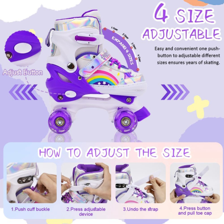 Role Copii Reglabile 4 Mărimi, ABEC-7, Roți PU 82A, Violet Rainbow, 32-36 [2]