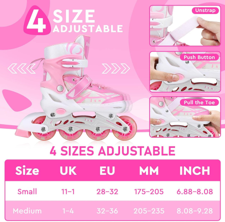 Role Copii Reglabile, 8 Roți LED Luminoase, Fără Baterii, Închidere Triplă, S 28-32 cm [1]