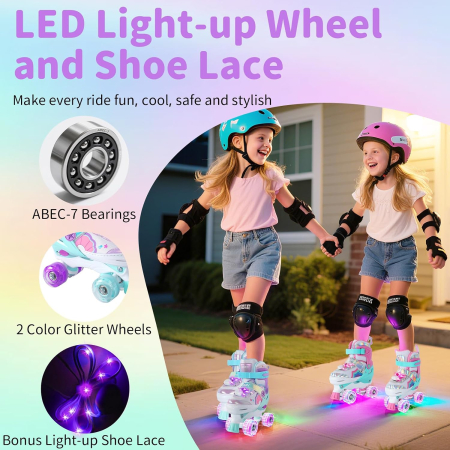 Role Copii cu 4 Roți LED, ABEC-7, Roți PU 82A, Frână și Șireturi Luminoase, S, 30-33 [1]