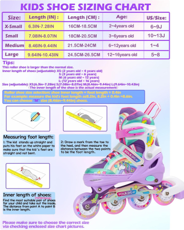 Role Copii Reglabile Unicorn, 8 Roți LED Luminoase, Multicolore, S, 30-33 [3]