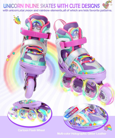 Role Copii Reglabile Unicorn, 8 Roți LED Luminoase, Multicolore, S, 30-33 [1]
