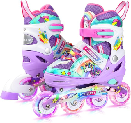 Role - Role Copii Reglabile Unicorn, 8 Roți LED Luminoase, Multicolore, S, 30-33