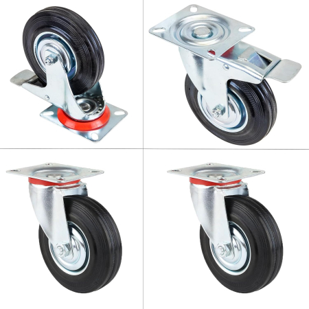 Set 4 Roți Pivotante Industriale 125 mm, Sarcină 400 kg, 2 cu Frână, Rotire 360° [6]