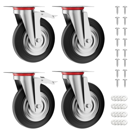 Accesorii echipamente pentru transport si ridicat - Roti rezistente din poliuretan 125mm, pivotante 360°, 2 cu frane, pentru 400 kg, set 4 bucati