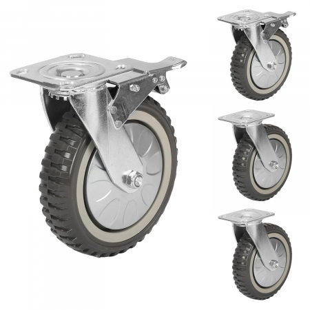 Accesorii echipamente pentru transport si ridicat - Roti rezistente din poliuretan, pivotante 360°, 2 cu franare, pentru 1000 kg, set 4 bucati