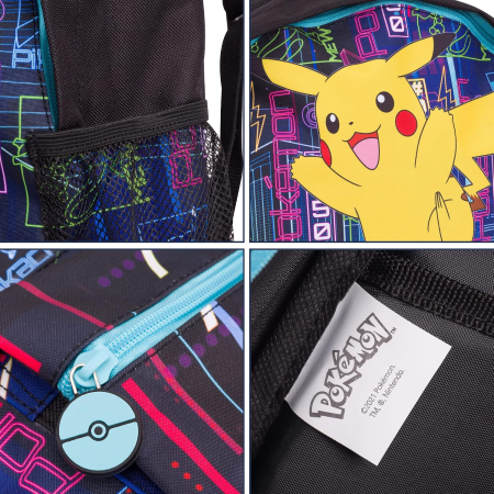 Rucsac Copii Pokémon Pikachu, Efect Fosforescent Glow in the Dark, Compartiment Mare, Buzunar Frontal, Buzunar Lateral pentru Sticlă [6]