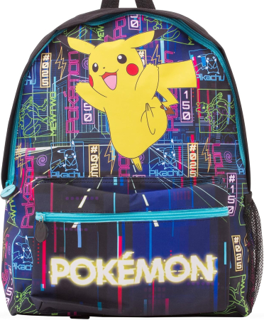 RUCSACURI - Rucsac Copii Pokémon Pikachu, Efect Fosforescent Glow in the Dark, Compartiment Mare, Buzunar Frontal, Buzunar Lateral pentru Sticlă