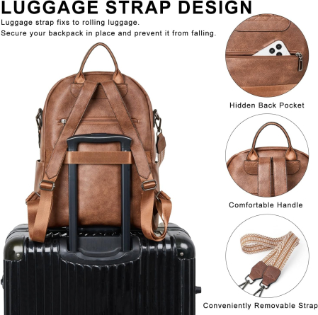 Rucsac Damă LATMAP din Piele Ecologică, Compartiment Laptop, Maro, 32L [6]